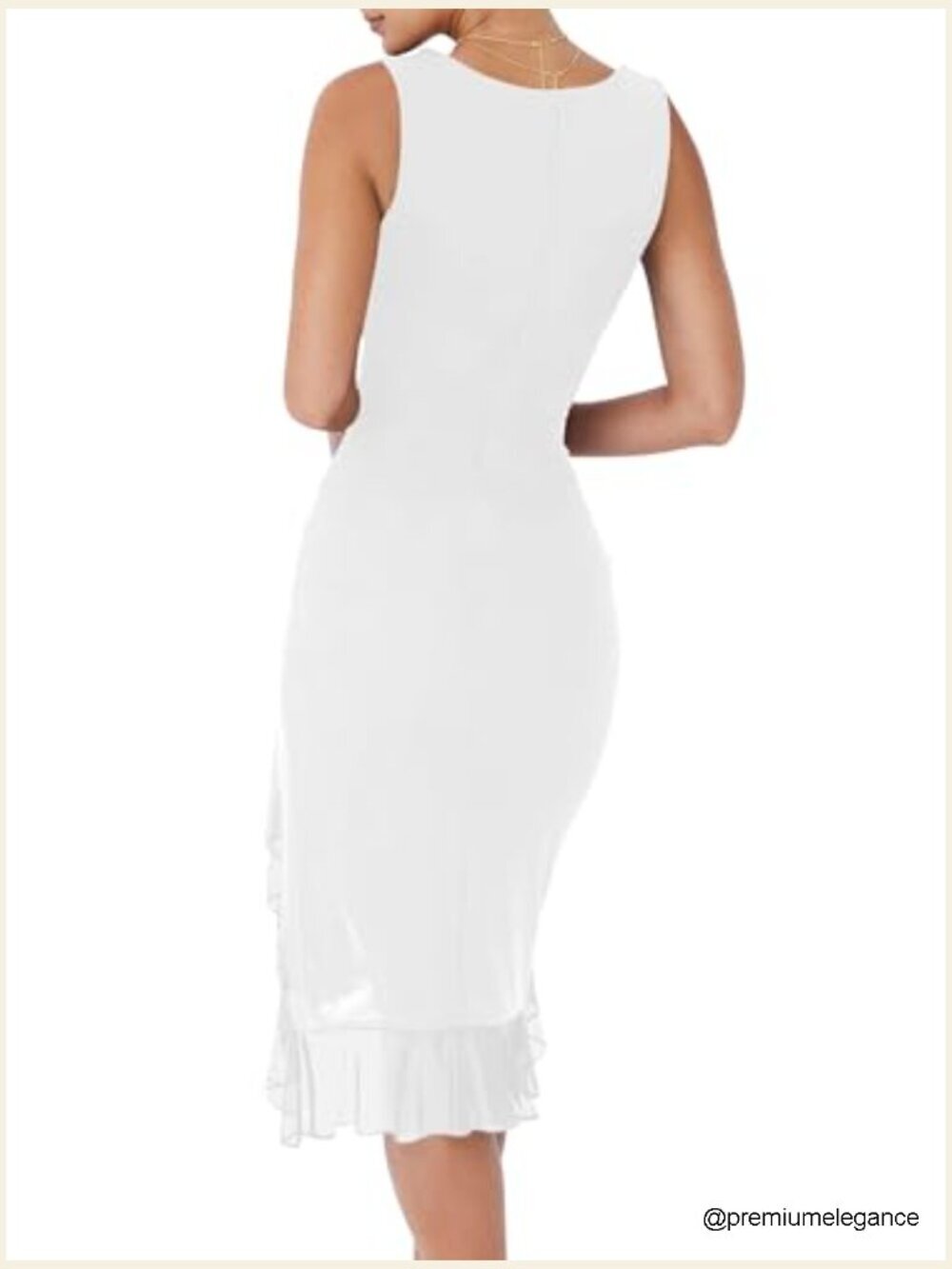 Sleeveless Bodycon Midi Dress with Ruffle Hem, Boat Neck, Ruched Cocktail Party - Picture 2 of 7
